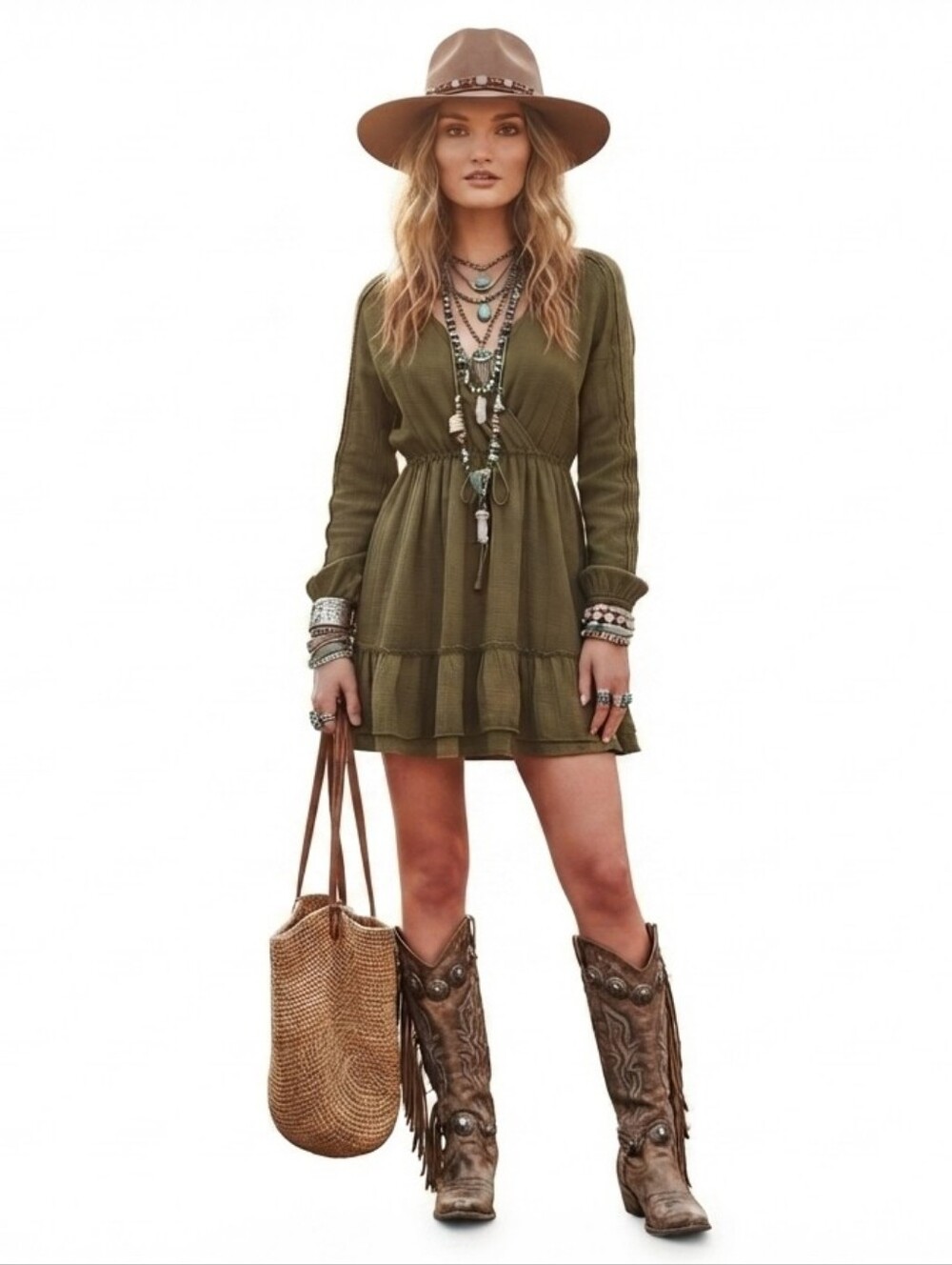 Lily Rose Olive Green Gauze Wrap-Style Smocked Waist Dress